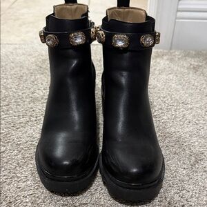 Steve Madden Black Ankle Boots with Jewel Accents